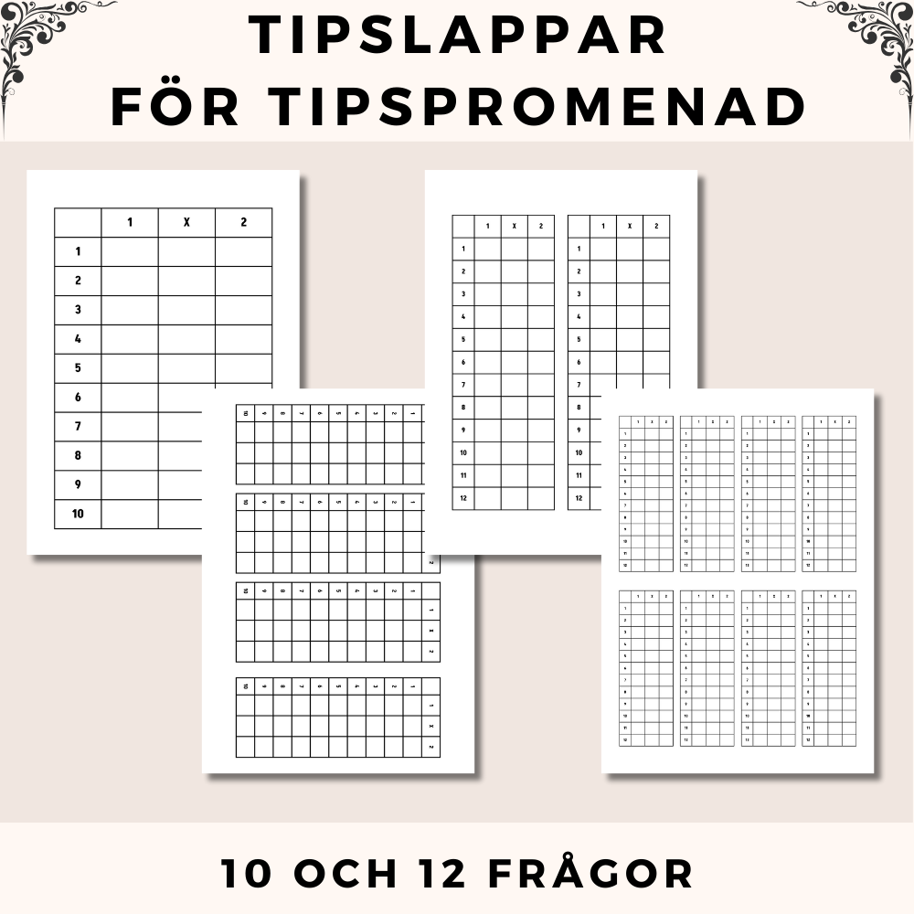 Tipslappar - Tipspromenad | 10 och 12 frågor i olika storlekar