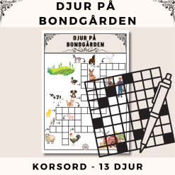 Korsord - Djur på bondgården