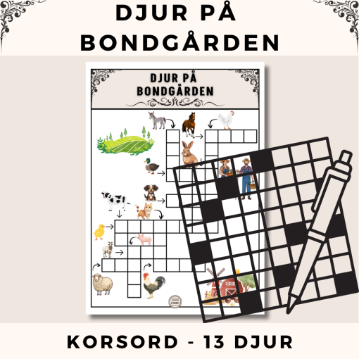 Korsord - Djur på bondgården