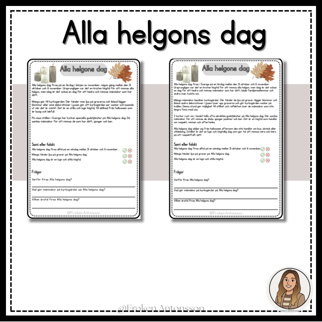 Alla helgons dag – text & frågor på 2 nivåer