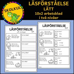 Läsförståelse lätt, i tvånivåer, 10x2 arbetsblad