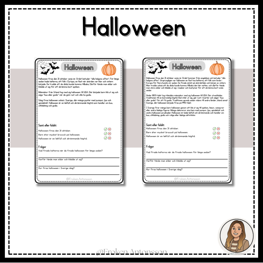 Halloween – text & frågor på 2 nivåer