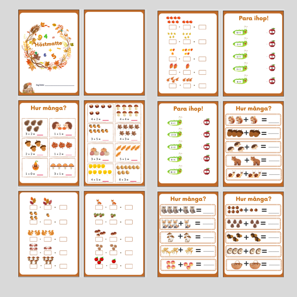Höstmatte. Addition 1-10