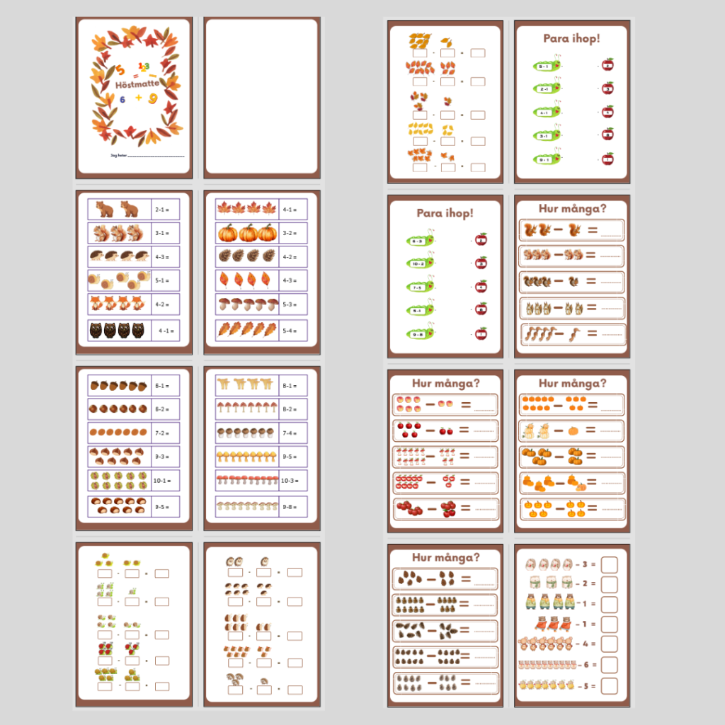 Höstmatte. Subtraktion 1-10