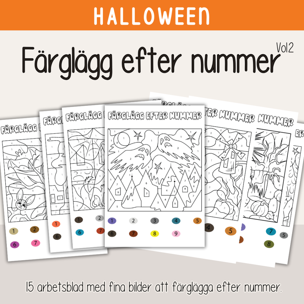 Halloween . Färglägg efter nummer – 15 bilder
