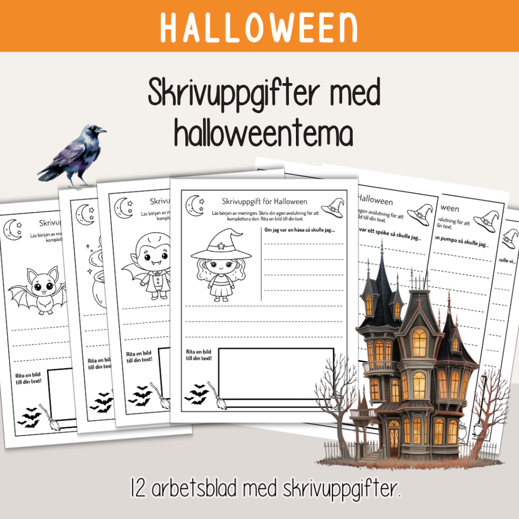Halloween – Skrivuppgifter med Halloweentema – Fortsätt den påbörjade meningen.