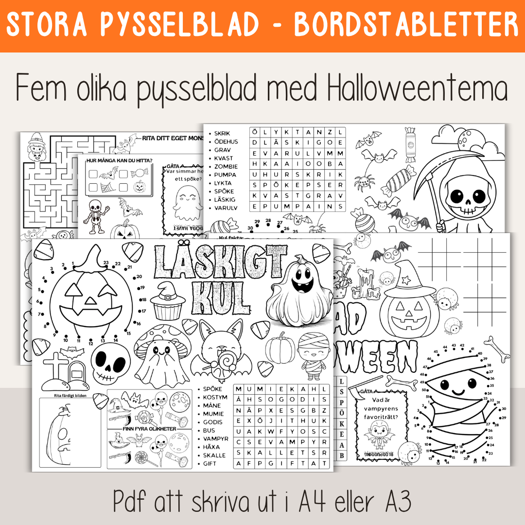 Halloween - Stora pysselblad A3 - Fem olika