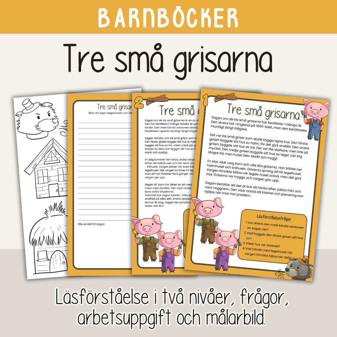 Barnboksveckan - Klassiska sagor - Sagan om Tre små grisar - Läsförståelse