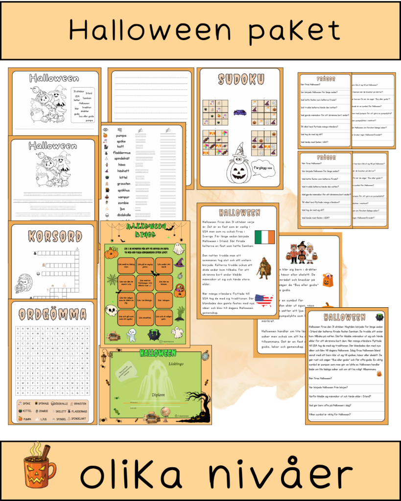 Halloween-Läsförståelsetexter i olika nivåer och SVA anpassad