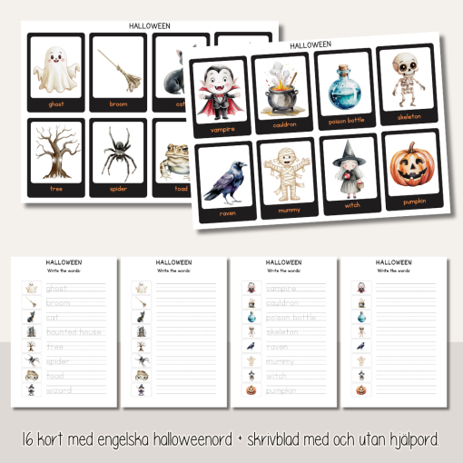 Halloween – glosor – Halloweenord på engelska Flashcards och skrivblad