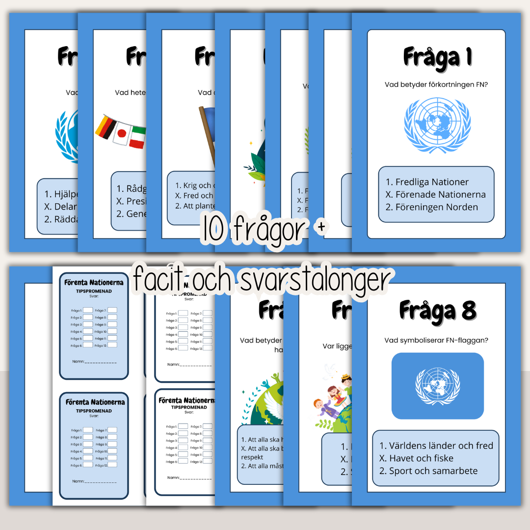 FN-dagen - Förenta Nationerna - Paket - Arbetshäfte och tipspromenad