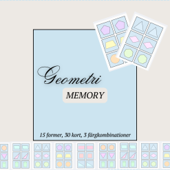 Geometri memory (15 former, 30 kort, 3 färgkombinationer)