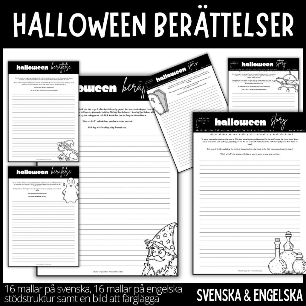 Halloween berättelse – 16 mallar, svenska och engelska