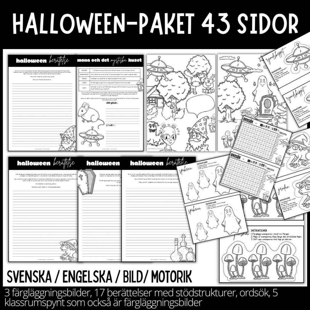 Halloween-paket 43 sidor med blandade uppgifter