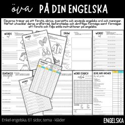 Öva på din engelska - arbetshäfte med blandade uppgifter - lätt - 61 sidor