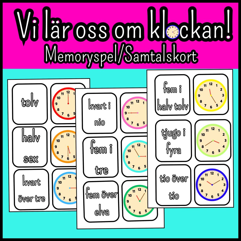 Vi lär oss om klockan! Ett roligt memoryspel eller samtalskort!