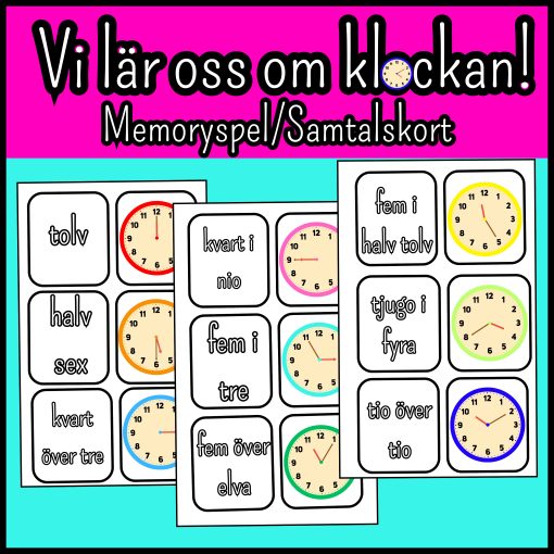 Vi lär oss om klockan! Ett roligt memoryspel eller samtalskort!