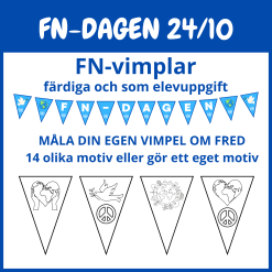 Vimplar till FN-dagen, färdiga vimplar + mallar till att färglägga egna vimplar