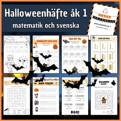 Halloween åk 1, matematik och svenska, 8 sidor