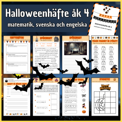 Halloween åk 4, matematik, svenska och engelska, 8 sidor