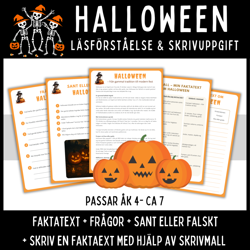 Halloween – läsförståelse och skrivuppgift, åk 4 – ca 7