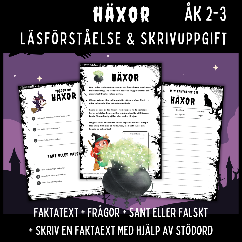 Häxor – läsförståelse- och skrivuppgift som passar åk 2-3.