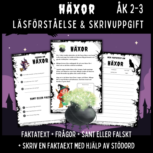 Häxor - läsförståelse- och skrivuppgift som passar åk 2-3.