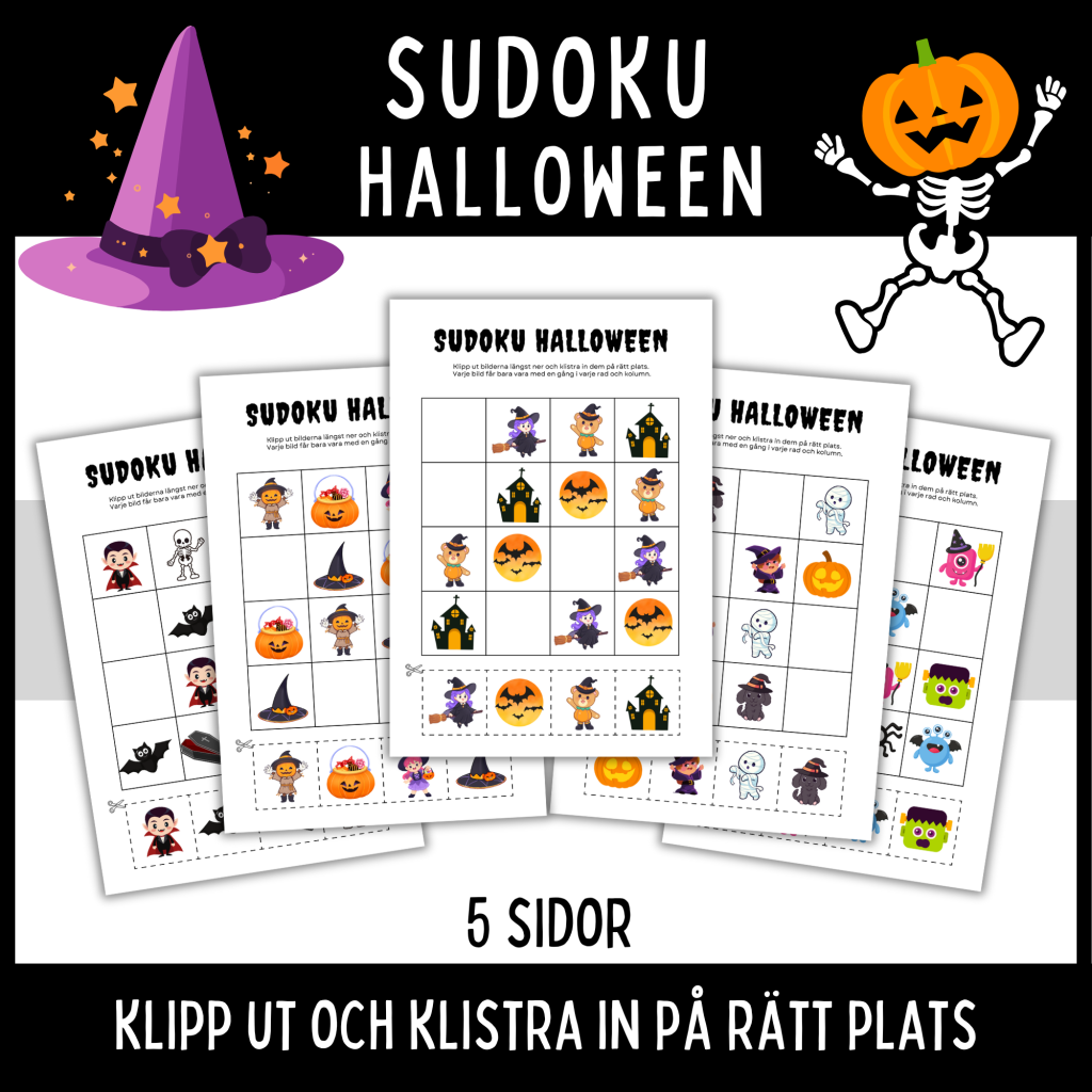Halloween Sudoku för barn – 5 roliga hjärngympa-uppgifter!