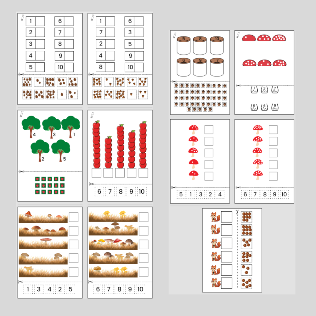 Höst. Räkna till 10, klippövningar