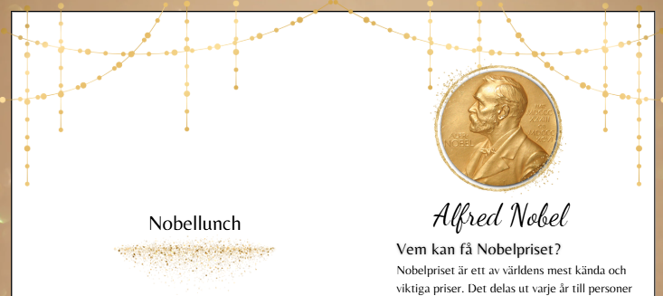 Alfred Nobel – skriv ut och ställ på borden i matsalen under Nobellunchen!