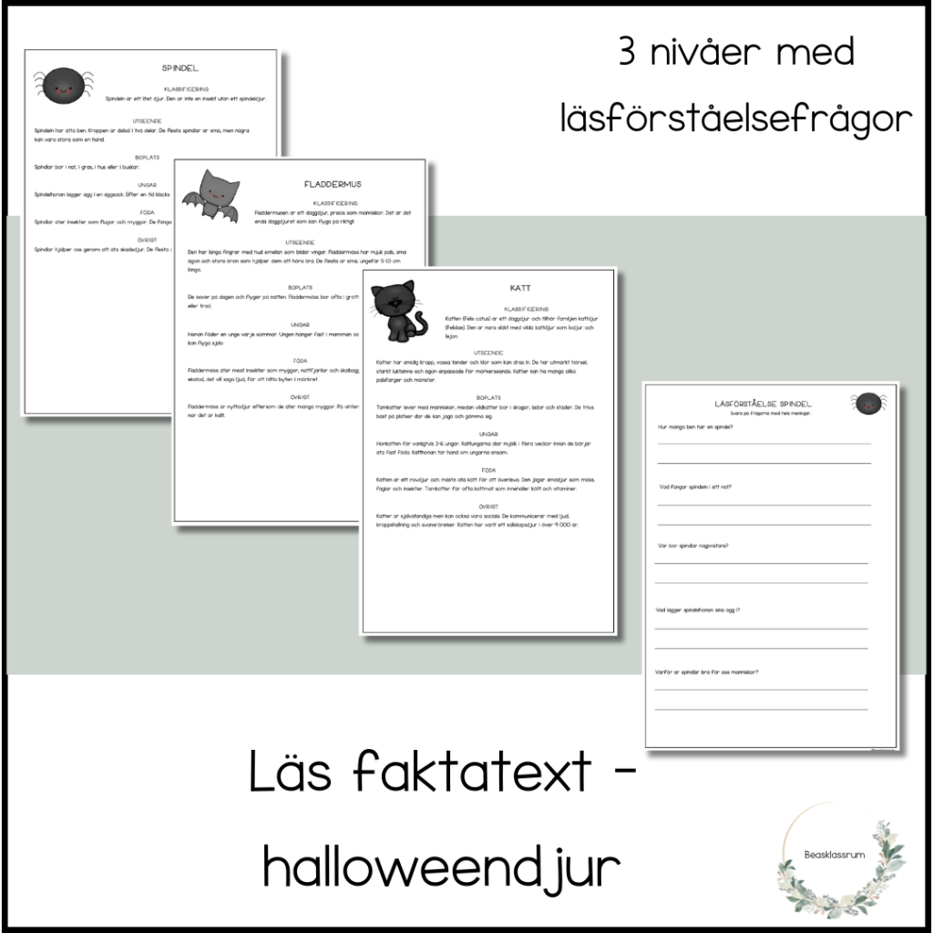 Halloweendjur – 3 faktatexter (3 nivåer)