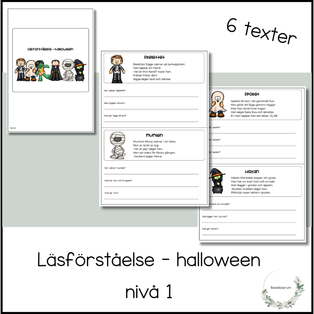 Läsförståelse – halloween nivå 1