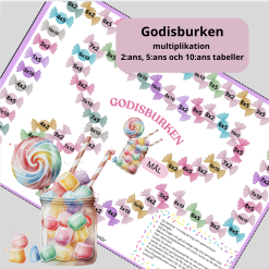Godisburken rosa - multiplikationsspel 2, 5 och 10