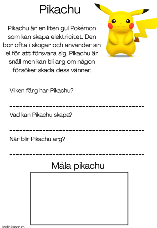 Läsförståelse Pokemon