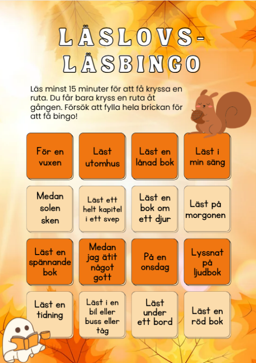 Läsbingo till läslovet / höstlovet