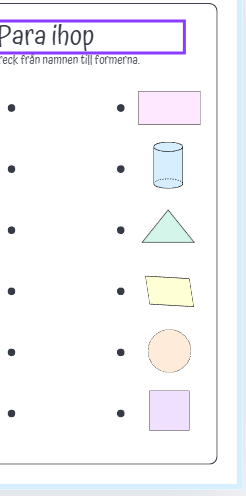 Geometri - para ihop namn med rätt geometrisk form (3 arbetsblad)