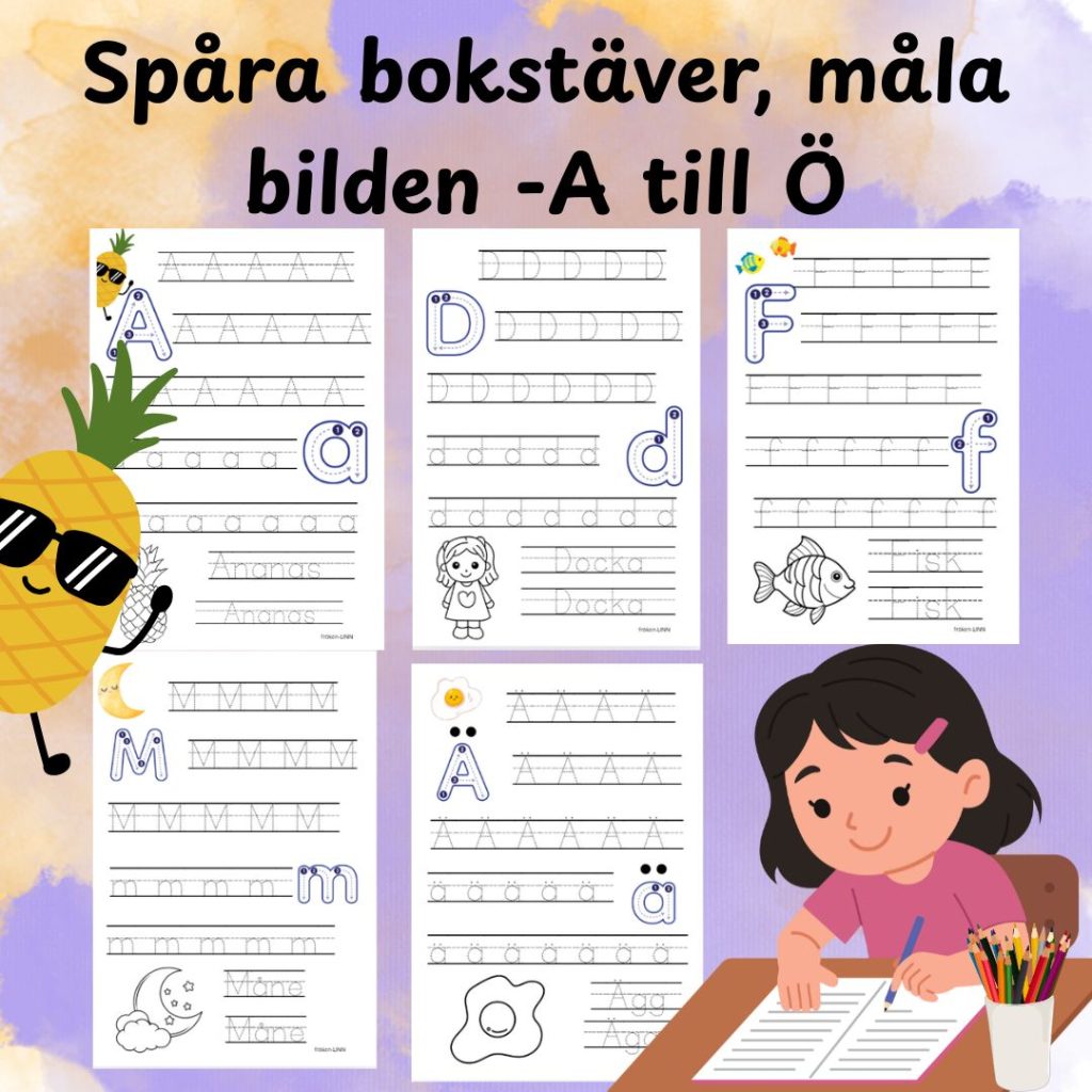 Spåra bokstäver och måla bilden – A till Ö