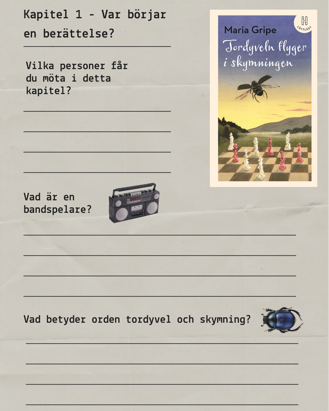 Tordyveln flyger i skymningen Arbetshäfte