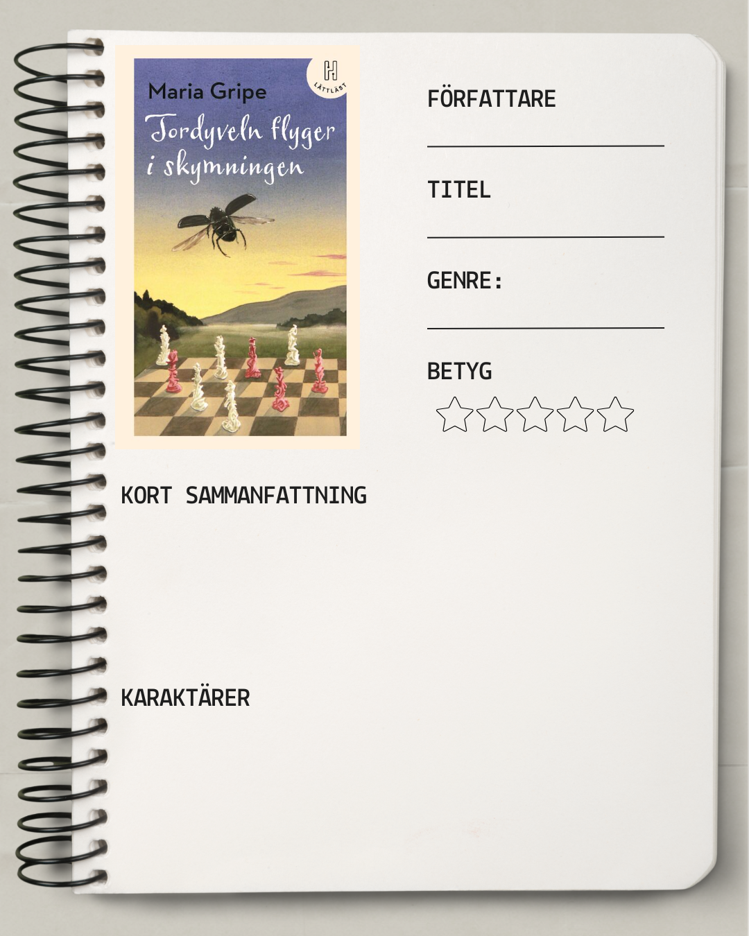 Tordyveln flyger i skymningen Arbetshäfte