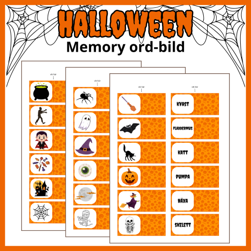 Memory med halloweentema, ord-bild