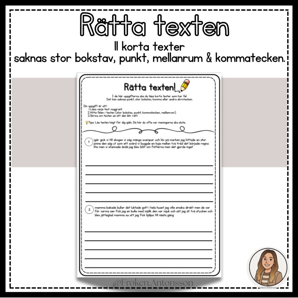 Rätta texten – stor bokstav, kommatecken och punkt