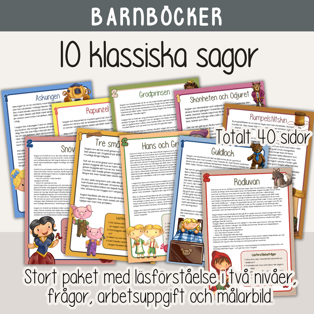 Barnboksveckan - Stort paket med material om 10 olika klassiska sagor
