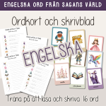 Barnboksveckan – glosor – Ord med sagotema på engelska – Flashcards och skrivblad - bild 1