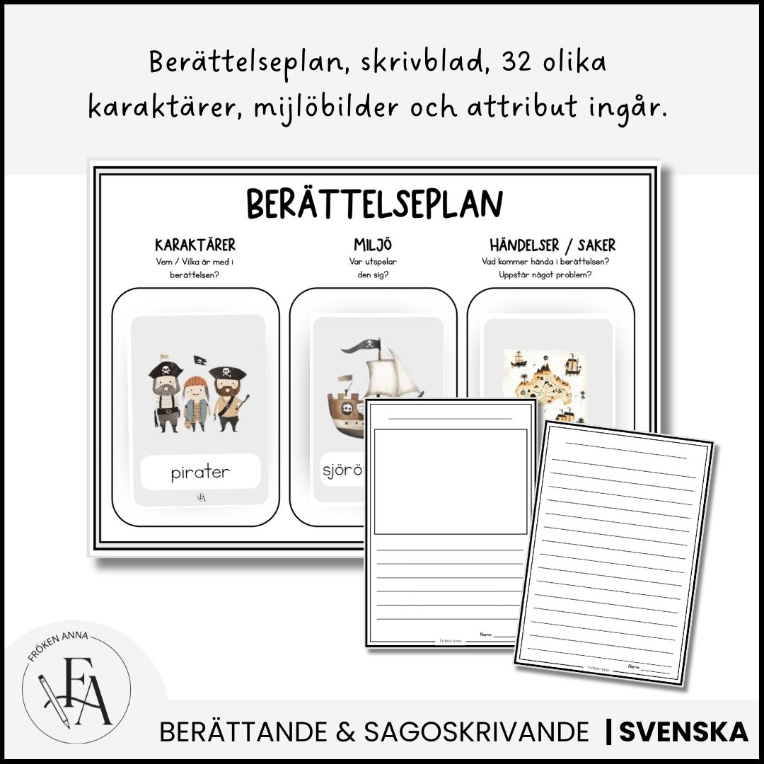 Sagorkort: I Pirater och sjörövare | 32 kort, berättelseplan & skrivblad