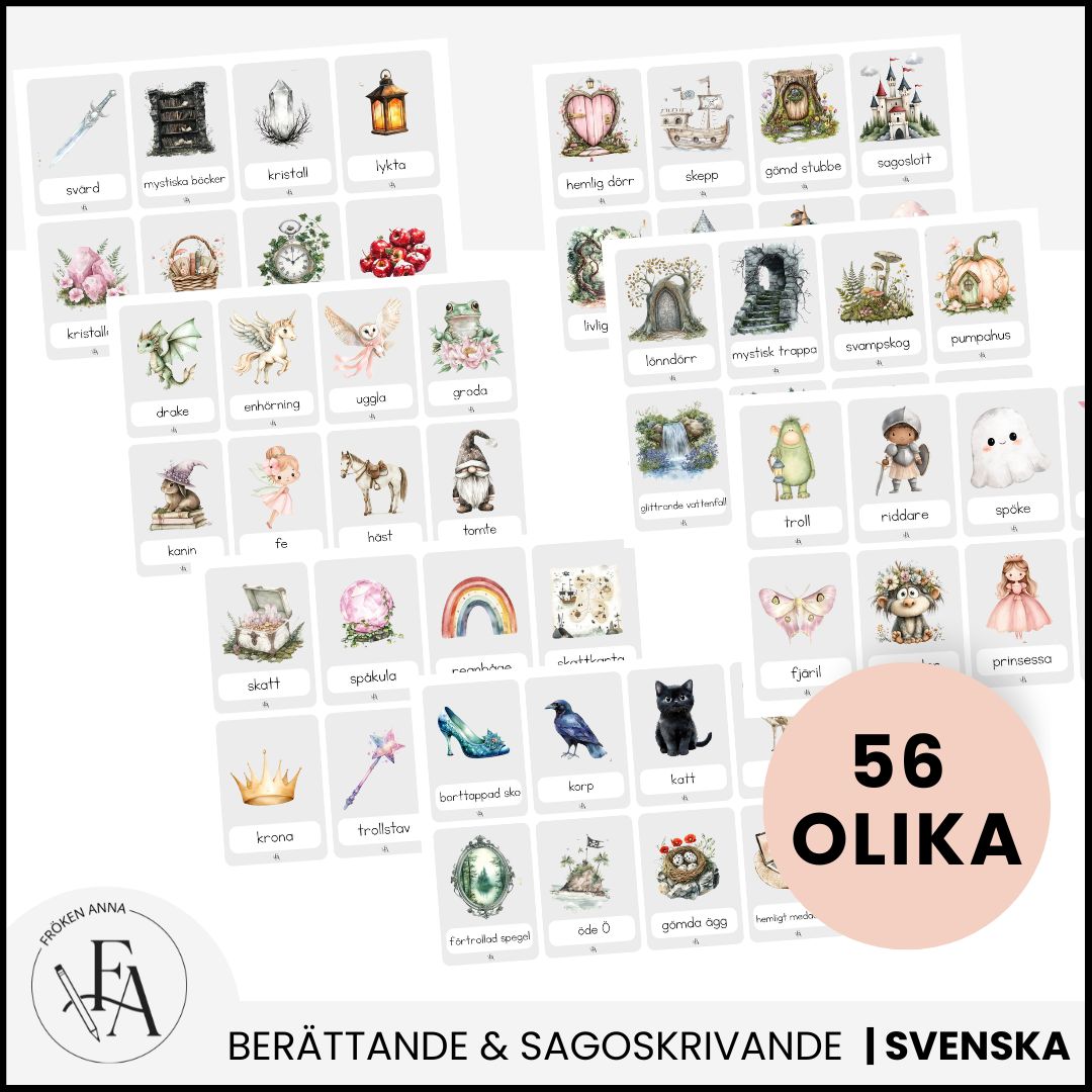 Sagorkort: I sagans värld | 56 kort, berättelseplan & skrivblad