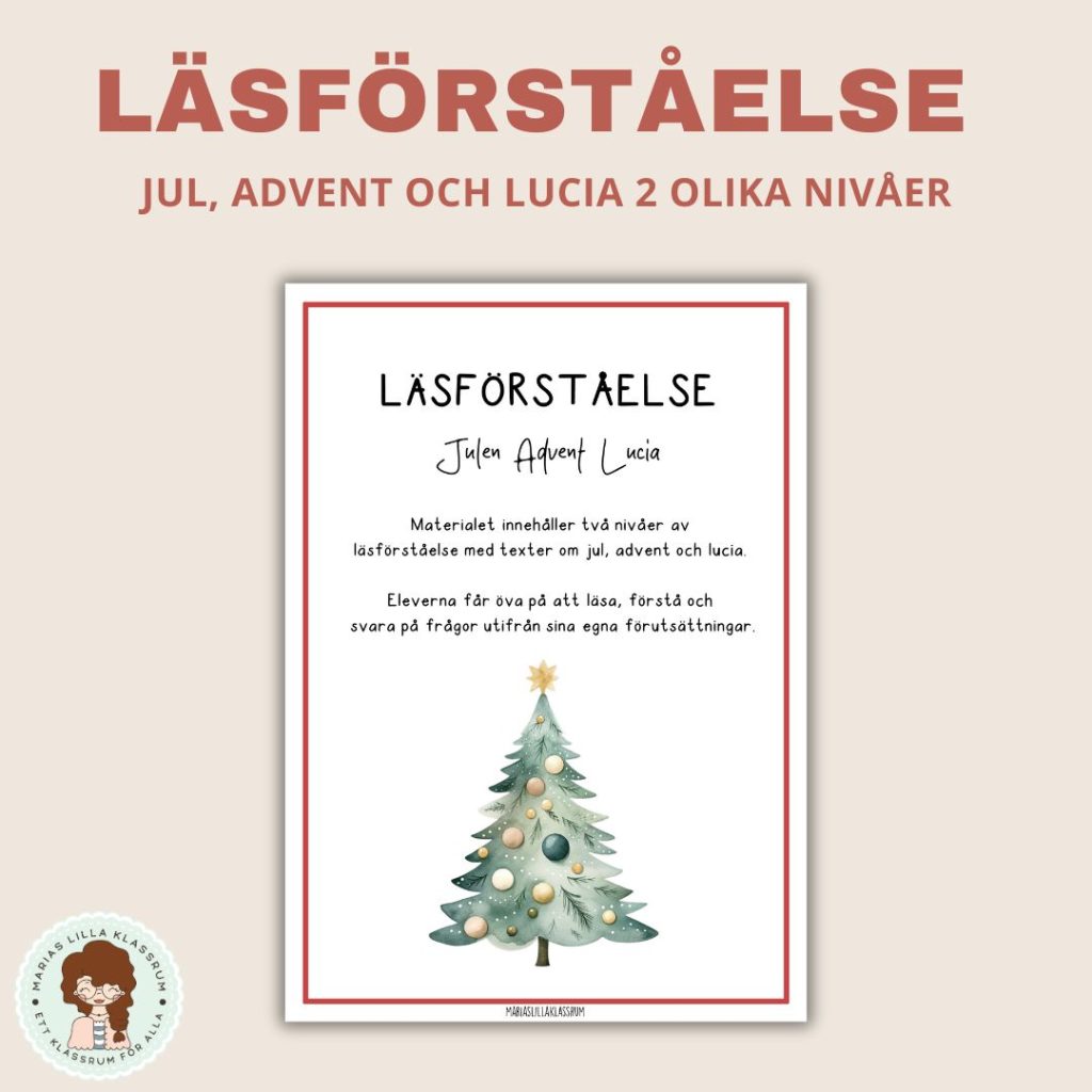 Läsförståelse – Jul advent och lucia. 2 olika nivåer