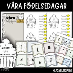 Födelsedagsmuffins med födelsedagsljus och två girlanger