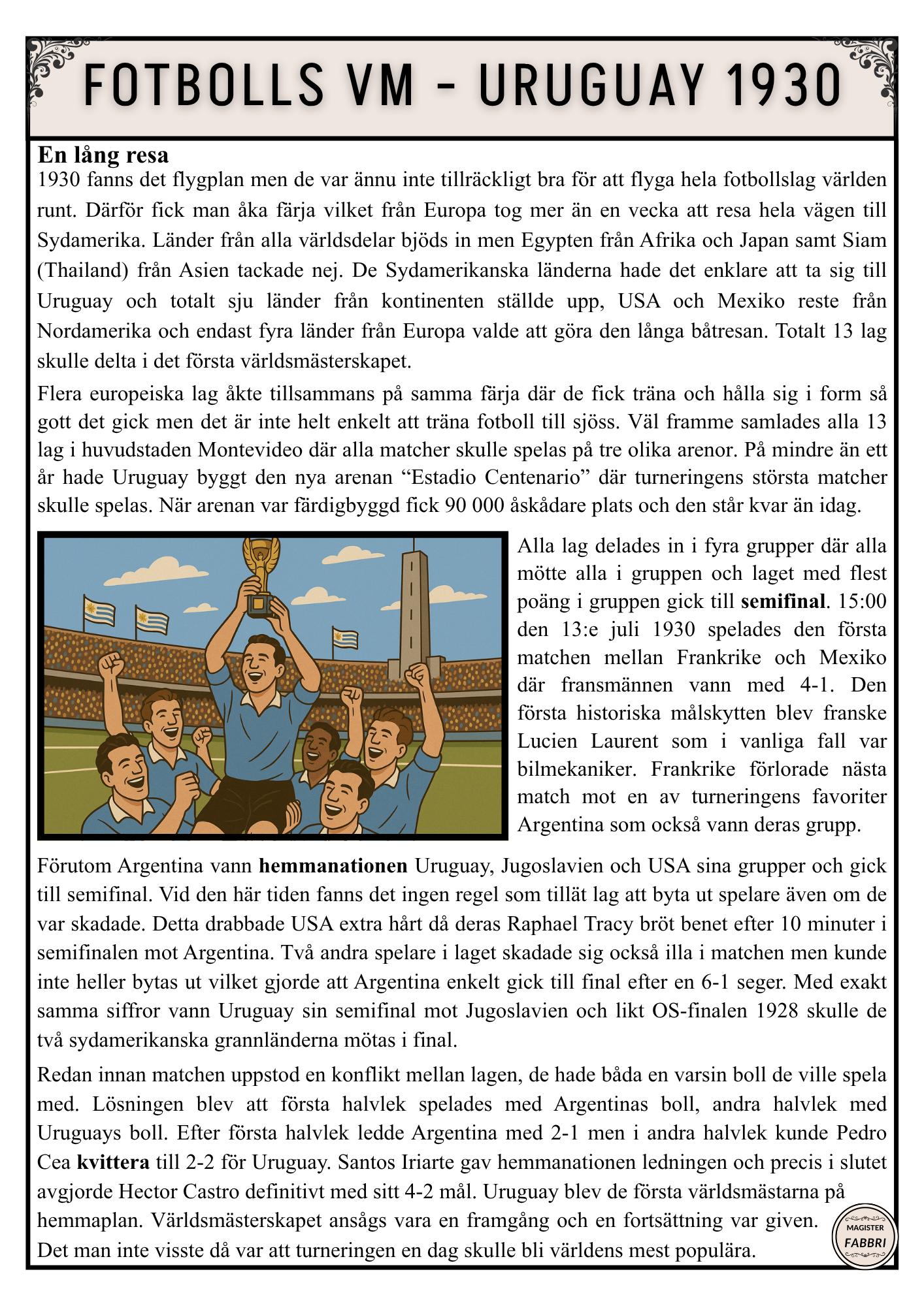 Historien Om Fotbolls VM 1930 Teach Academy