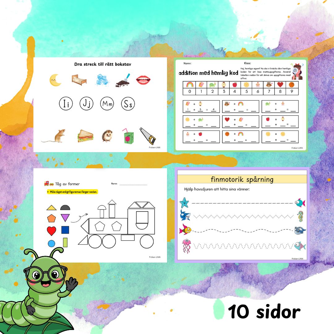 Träna på att skriva bokstäver, stava enkla ord och räkna Aktivitetshäfte