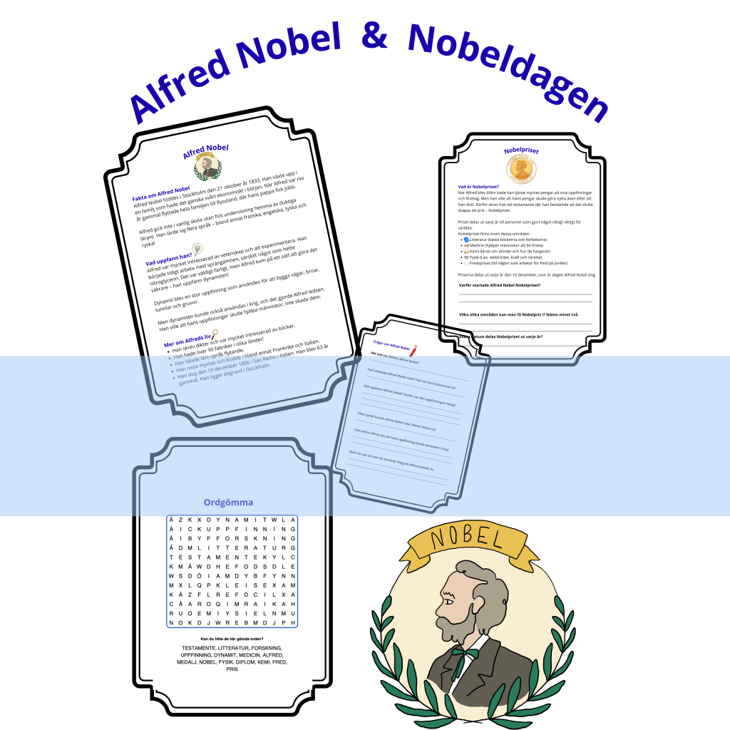 Läsförståelsehäfte om Alfred Nobel och nobeldagen